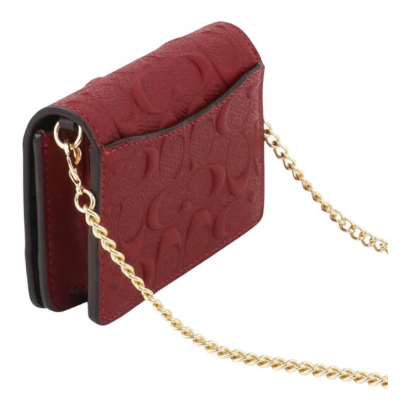 COACH MINI WALLET ON A CHAIN IN SIGNATURE EMBOSSED CALF LEATHER CHERRY RED NEW! - Picture 5 of 9